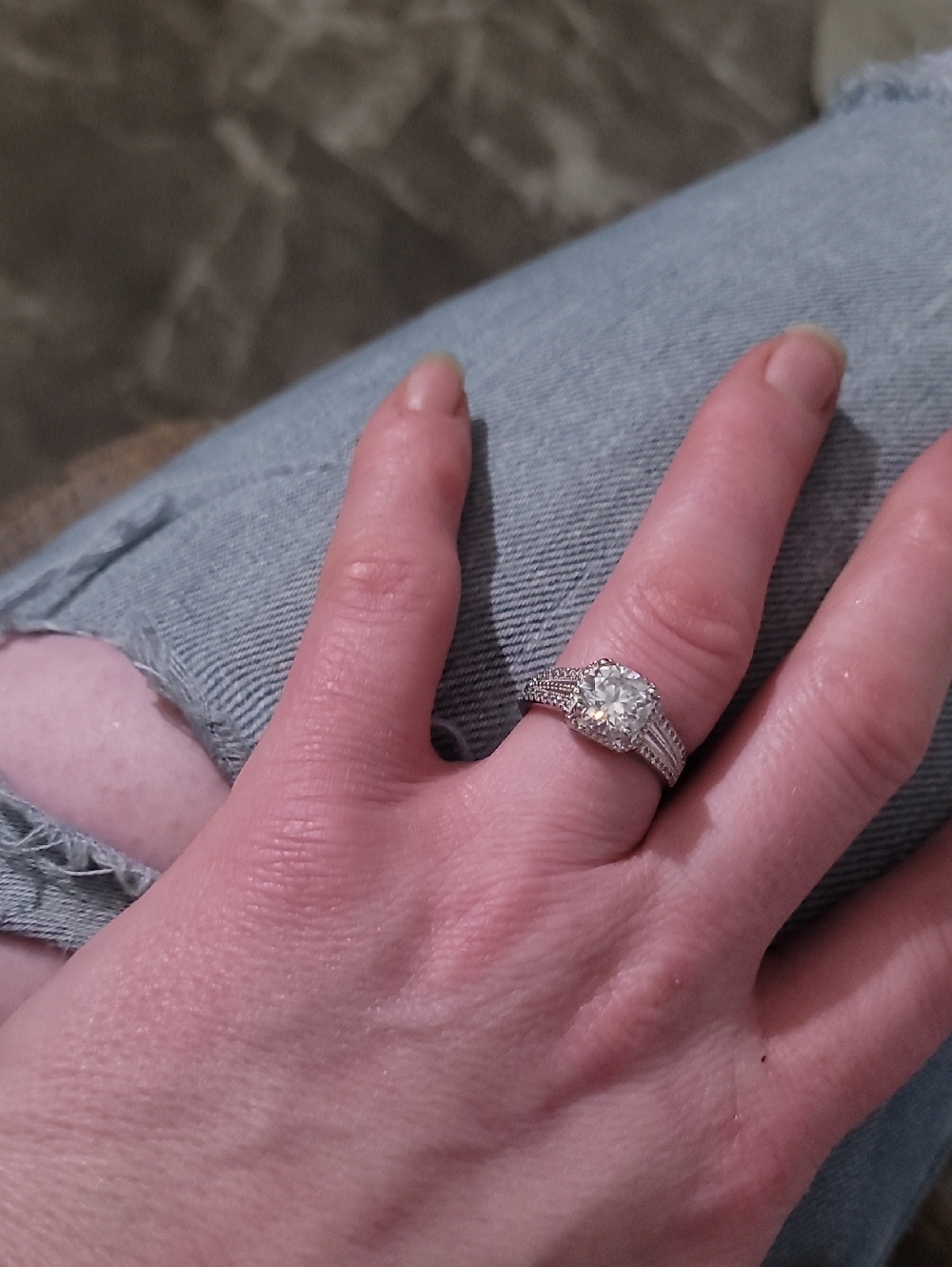 Sterling Silver Moissanite  Engagement Ring - White